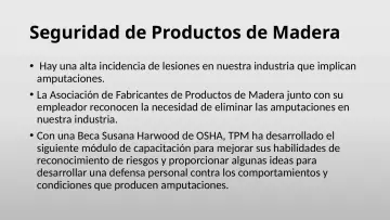 Slide 1: Seguridad de Productos de Madera