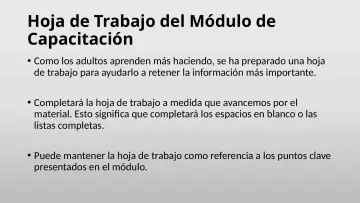 Slide 3: Hoja de Trabajo del Módulo de Capacitación