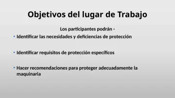 Slide 16: Objetivos del lugar de Trabajo