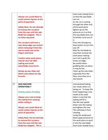 Page 11: Always use a push block to avoid contact injuries at the point of operation.
