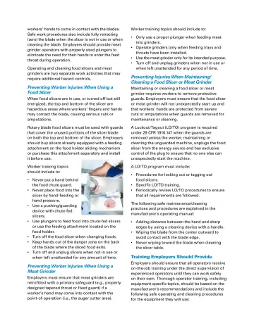 Page 2: Preventing Worker Injuries When Using a Food Slicer