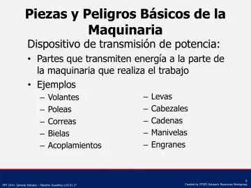 Slide 8: Piezas y P eligros Básicos de la Maquinaria