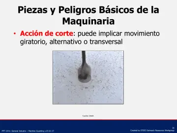 Slide 16: Piezas y Peligros Básicos de la Maquinaria