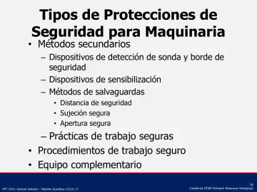Slide 28: Tipos de Protecciones de Seguridad para Maquinaria