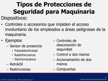 Slide 34: Tipos de Protecciones de Seguridad para Maquinaria