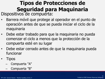 Slide 41: Tipos de Protecciones de Seguridad para Maquinaria