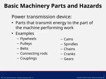 Slide 8: Basic Machinery Parts and Hazards