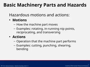 Slide 9: Basic Machinery Parts and Hazards