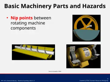 Slide 13: Basic Machinery Parts and Hazards