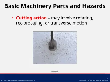 Slide 16: Basic Machinery Parts and Hazards