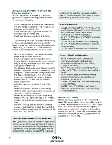 Page 48: Safeguarding and Other Controls for Grinding Machines