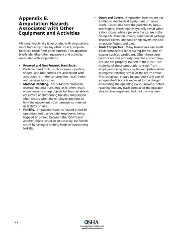 Page 56: Appendix B. Amputation Hazards Associated with Other Equipment and Activities