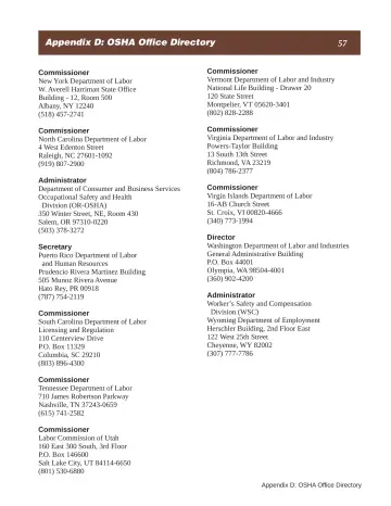Page 63: Appendix D: OSHA Office Directory