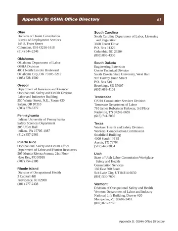 Page 67: Appendix D: OSHA Office Directory