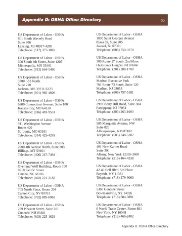 Page 71: Appendix D: OSHA Office Directory