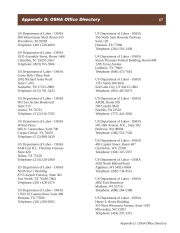 Page 73: Appendix D: OSHA Office Directory