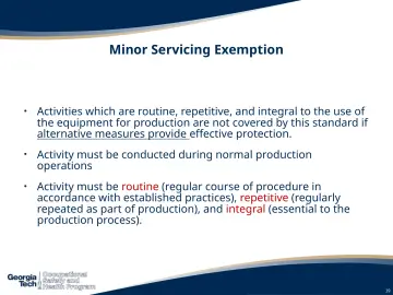 Slide 19: Minor Servicing Exemption