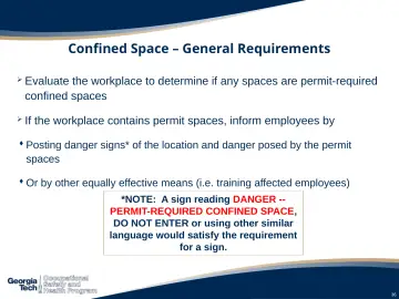 Slide 36: Confined Space – General Requirements