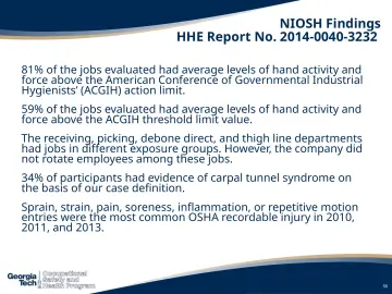 Slide 56: NIOSH Findings HHE Report No. 2014-0040-3232
