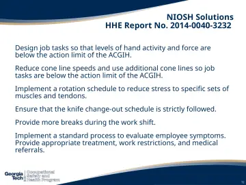Slide 72: NIOSH Solutions HHE Report No. 2014-0040-3232