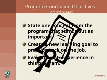 Slide 15: Program Conclusion Objectives - continued