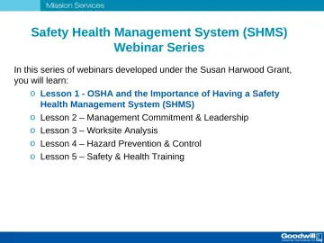Slide 2: Safety Health Management System (SHMS) Webinar Series