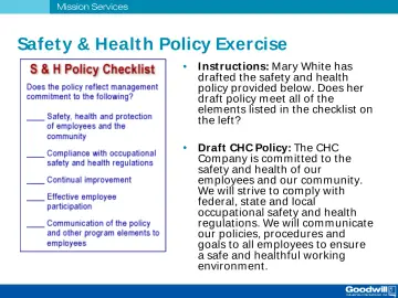 Slide 32: Safet y & Health Policy Exercise