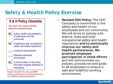 Slide 33: Safet y & Health Policy Exercise