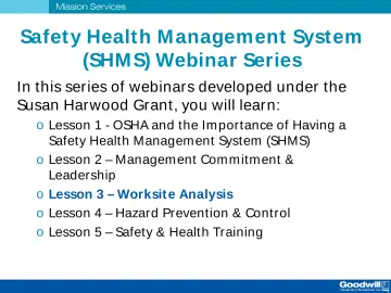 Slide 2: Safet y Health M anagement Syst em (SHM S) Webinar Series