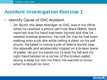 Slide 14: Accident I nvest igat ion Exercise 1