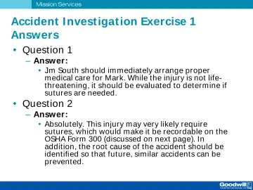 Slide 15: Accident I nvest igat ion Exercise 1 Answers