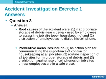 Slide 16: Accident I nvest igat ion Exercise 1 Answers