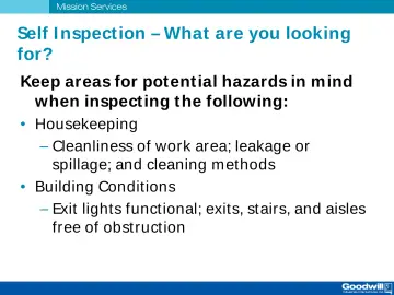Slide 20: Self I nspection – What are you looking for?