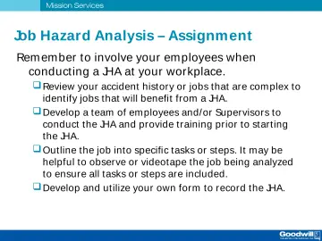 Slide 52: Job Hazard Analysis – Assignment