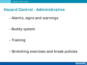Slide 14: Hazard Control - Administ rat ive