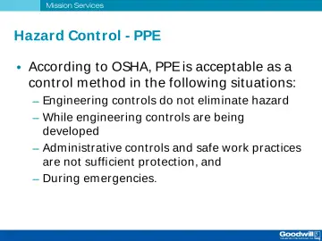 Slide 18: Hazard Control - PPE