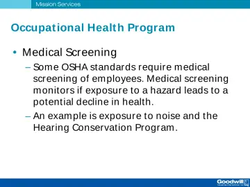 Slide 33: Occupat ional Healt h Program
