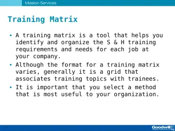 Slide 31: Training Matrix