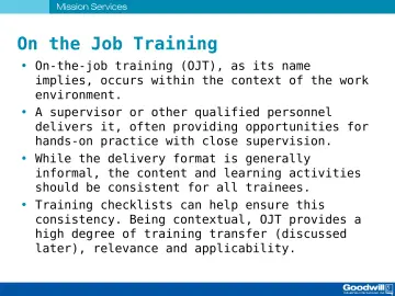 Slide 42: On the Job Training