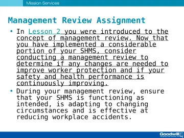 Slide 78: Management Review Assignment