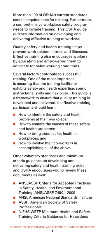 Page 7: More than 100 of OSHA’s current standards contain requirements for training. …