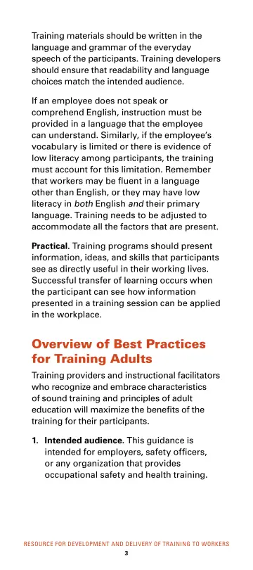 Page 9: Training materials should be written in the language and grammar of the everyday speech of…