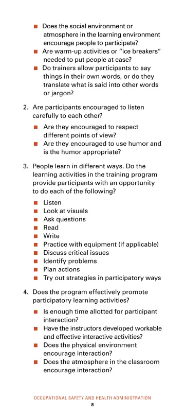 Page 14: Does the social environment or atmosphere in the learning environment encourage people to…
