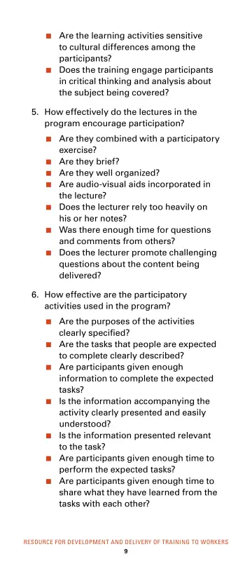 Page 15: Are the learning activities sensitive to cultural differences among the participants?