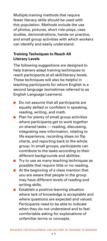 Page 23: Multiple training methods that require fewer literacy skills should be used with this…