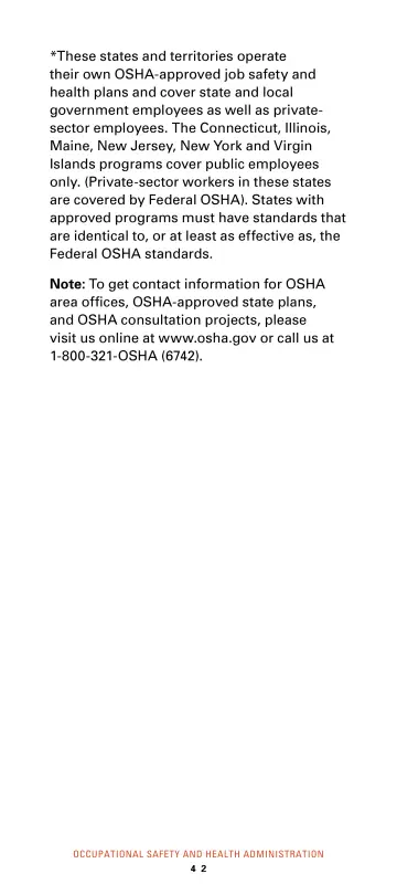 Page 48: *These states and territories operate their own OSHA-approved job safety and health plans…