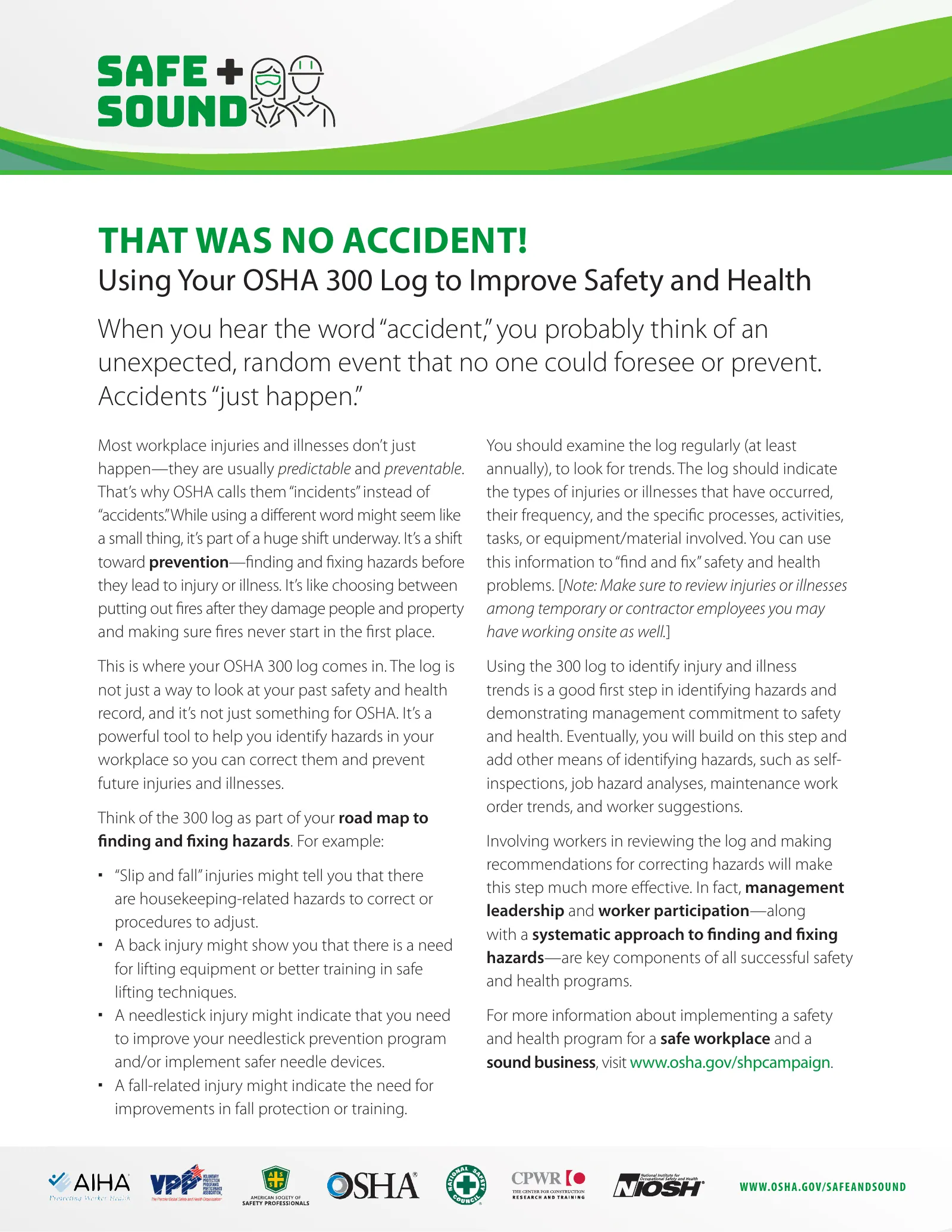 That Was No Accident! Using Your OSHA 300 Log to Improve Safety and Health, page 1: THAT WAS NO ACCIDENT!