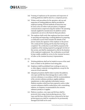 Page 20: (iii) Training of employees in the operation and inspection of working platforms shall be…