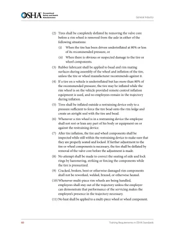 Page 72: (2) Tires shall be completely deflated by removing the valve core before a rim wheel is…