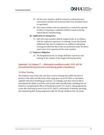 Page 93: (3) All dive team members shall be trained in cardiopulmonary resuscitation and first aid…